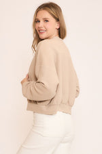 Seersucker Open Front Semi Cropped Cardigan - Oat