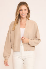 Seersucker Open Front Semi Cropped Cardigan - Oat