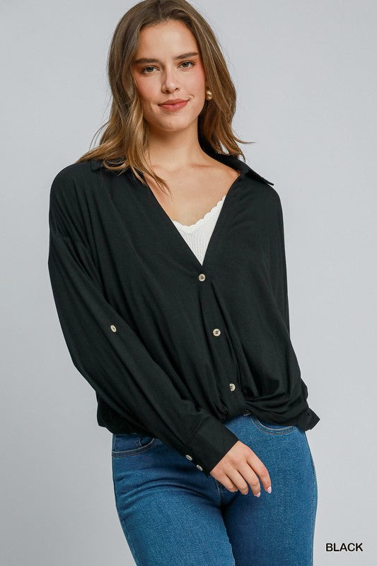 Knitted Front Twist Shirt