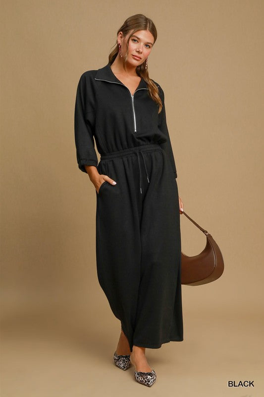 Wide Leg Luxeknit Jumpsuit - Black