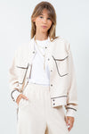 Contrast Piping Detailed Varsity Bomber Jacket