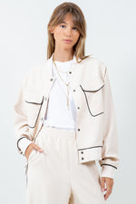 Contrast Piping Detailed Varsity Bomber Jacket
