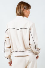 Contrast Piping Detailed Varsity Bomber Jacket