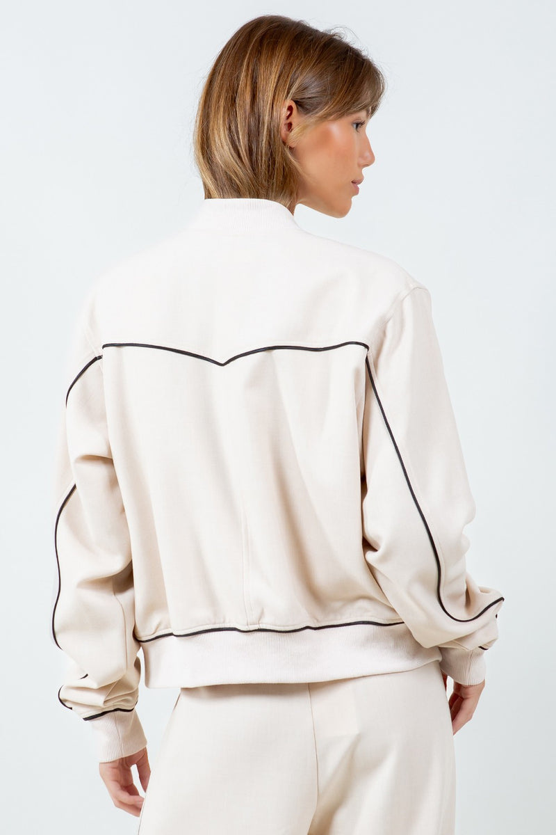 Contrast Piping Detailed Varsity Bomber Jacket
