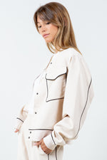 Contrast Piping Detailed Varsity Bomber Jacket