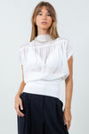 Fabric Mixed Semi Sheer Blouse