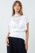 Fabric Mixed Semi Sheer Blouse