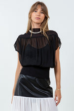 Fabric Mixed Semi Sheer Blouse