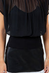 Fabric Mixed Semi Sheer Blouse