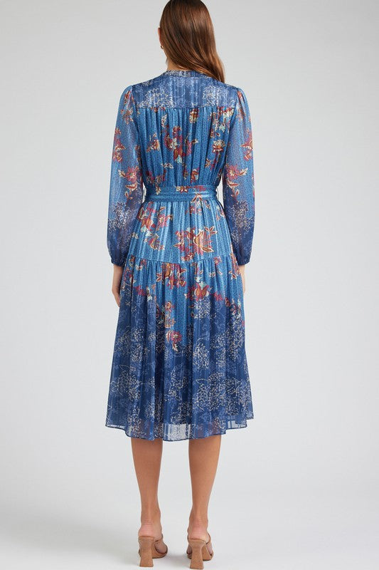 Mandarin Collar Tiered Midi Dress