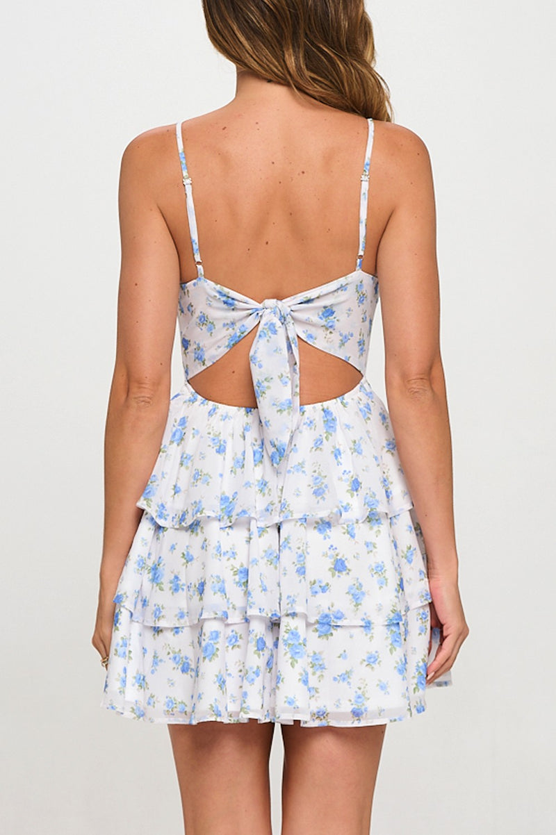 Floral Layered Tie Back Skater Dress