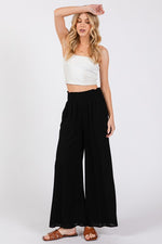 Woven Waist Smocked Wide Leg Pants