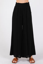 Woven Waist Smocked Wide Leg Pants