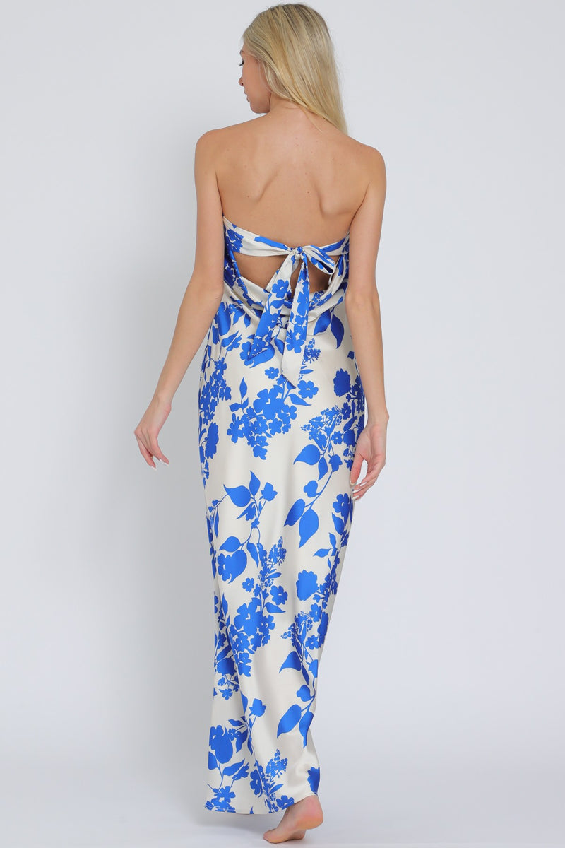 Tube Tie Back Chest Cowl Back Waisted Maxi Dress