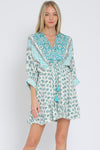 Dolman Sleeve Tie Front Waisted Mini Dress