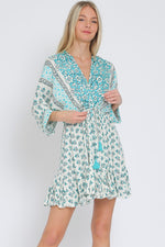 Dolman Sleeve Tie Front Waisted Mini Dress