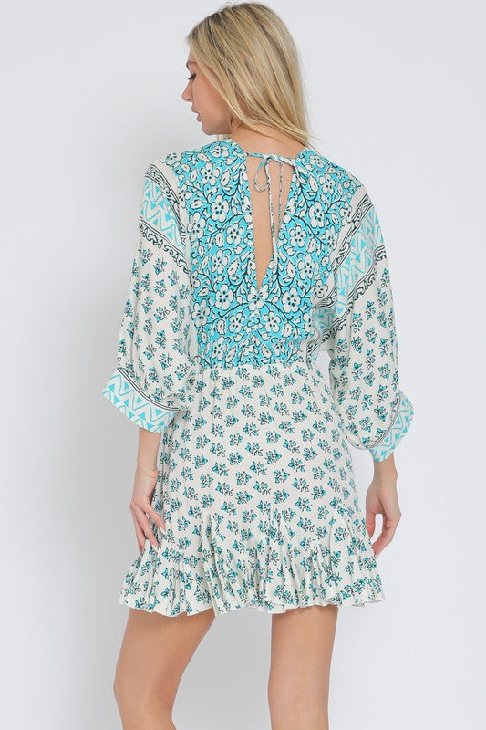 Dolman Sleeve Tie Front Waisted Mini Dress