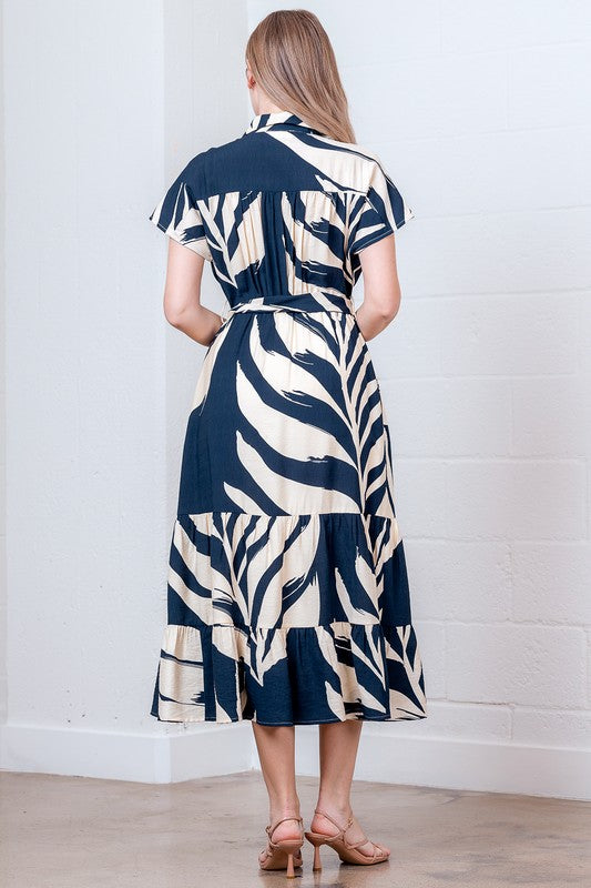 Printed Button Down Midi Shirt Dress