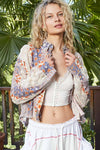 Cropped Printed Woven Crochet Button Down Shirt