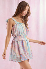 Multi Floral Printed Double Layer Romper