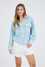Vintage Washed Raw Edge Button Down Shacket