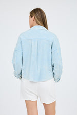 Vintage Washed Raw Edge Button Down Shacket