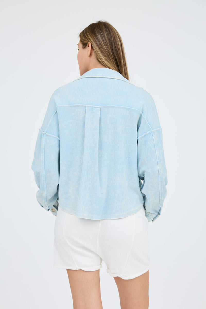 Vintage Washed Raw Edge Button Down Shacket