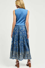 Sleeveless Midi Dress w/ Contrast Pleat Skirt