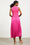 Pleated Contrast Mock Neck Dress