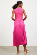 Pleated Contrast Mock Neck Dress