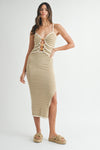 Knit Bodycon Front Cut Out Knit Midi Dress