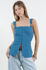 Metal Trim Detailed Corset Structured Top