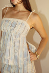 Striped Floral Spaghetti Strap Top with Side Slit