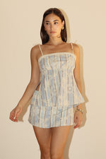 Striped Floral Spaghetti Strap Top with Side Slit