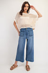 Crochet Knit Short Sleeve Cropped Sweater