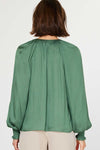Split Neck Smocked Long Sleeve Blouse