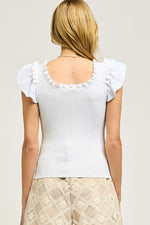 Square Ruffled Neck Flutter Sleeve Sweater