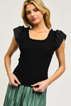 Square Ruffled Neck Flutter Sleeve Sweater