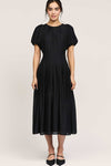 Round Neck Short Bubble Sleeve Midi Dress