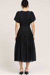 Round Neck Short Bubble Sleeve Midi Dress