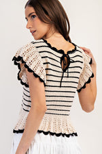 Striped Flutter Sleeve Sweater Top