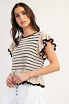 Striped Flutter Sleeve Sweater Top