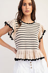 Striped Flutter Sleeve Sweater Top