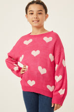 Knitted Heart Pullover Sweater- Girls