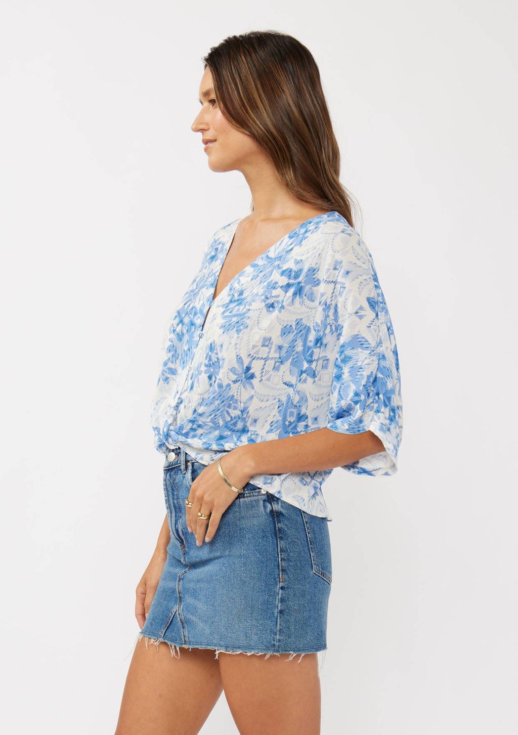 Floral V-Neck Button-Down Knot Front Top