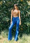 High Rise Flare Jeans With Waist Snap