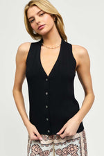 Sleeveless V-Neck Button Down Sweater Top