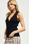 Sleeveless V-Neck Button Down Sweater Top