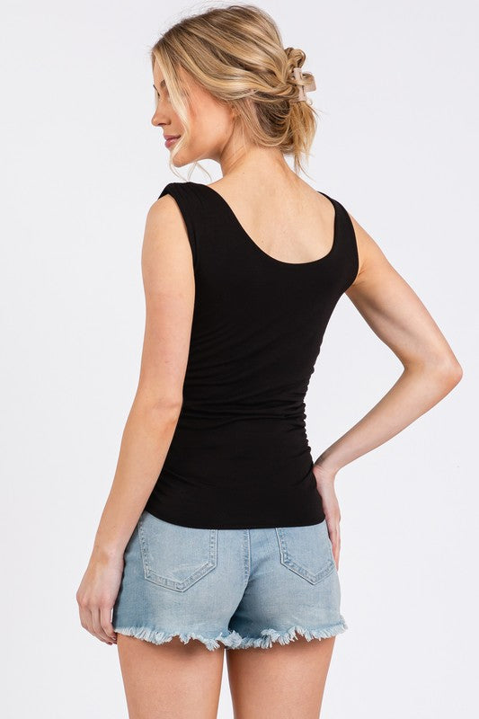 Double Layer Sleeveless Fitted Top - Black
