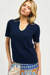 Short Sleeve U-Neck Polo Sweater
